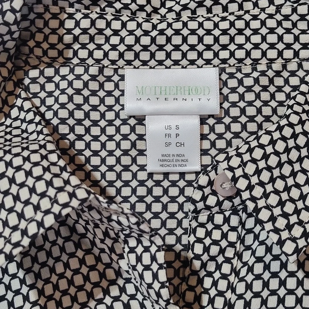 MOTHERHOOD MATERNITY Black White Empire Waist Long Sleeve Roll Tab Shirt Dress - Picture 3 of 13
